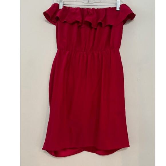 Amanda Uprichard Mini Dress Strapless Red Ruffle 100% Silk Cocktail Party Small - Picture 2 of 7